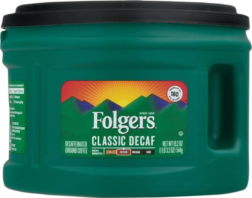 Folgers Café descafeinado, café molido, tostado medio clásico, recipiente de 19.2 onzas