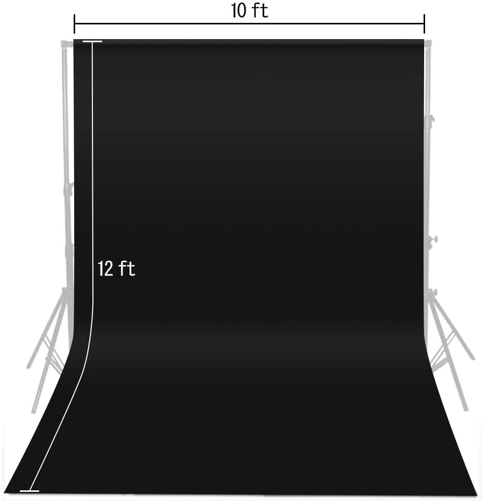 Hemmotop Telón de fondo negro de 10 x 12 pies, pantalla de fondo negro para fotografía, telón de fondo de fotos negro para estudio de video y