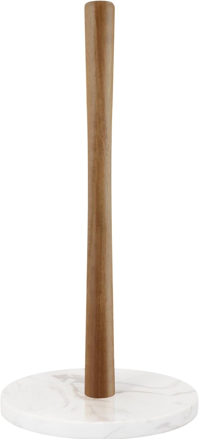 Buruis Toallero de papel de madera, base de mármol, moderno soporte decorativo para rollos de encimera, para cocina, inodoro, despensa y baño (base