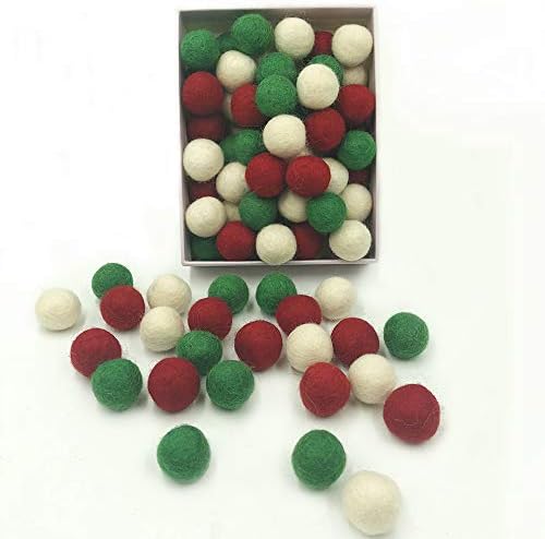 Bolas de fieltro de Navidad, color rojo, verde, blanco, 80 unidades, 0.8 in, para bricolaje, pompón, guirnalda de bolas de lana