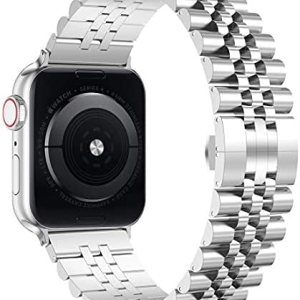Wolait – Correa pesada de acero inoxidable con cierre plegable de mariposa para iWatch Series 76SESeries 543 compatible con Apple Watch Band de 1.77 Wolait – Correa pesada de acero inoxidable con cierre plegable de mariposa para iWatch Series 76SESeries 543 compatible con Apple Watch Band de 1.77