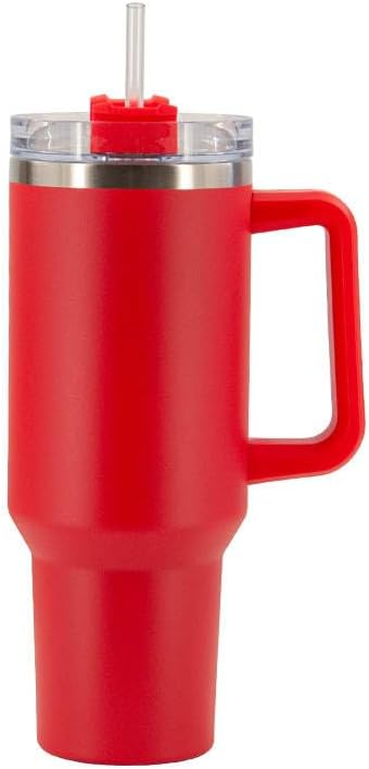 Vaso de 40 onzas con asa y tapa con pajilla, taza de viaje aislada de acero inoxidable para bebidas calientes y frías, taza grande simple y elegante
