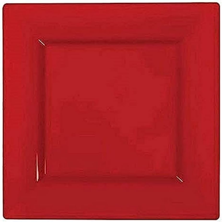 Elegantes platos llanos cuadrados rojos, 9.5 pulgadas (paquete de 10), perfectos para bodas, fiestas de cumpleaños, festivales y más