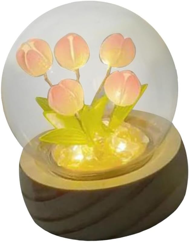 Lámpara de mesa hecha a mano con tulipán, decoración de mesita de noche, adorno de escritorio (5 flores)