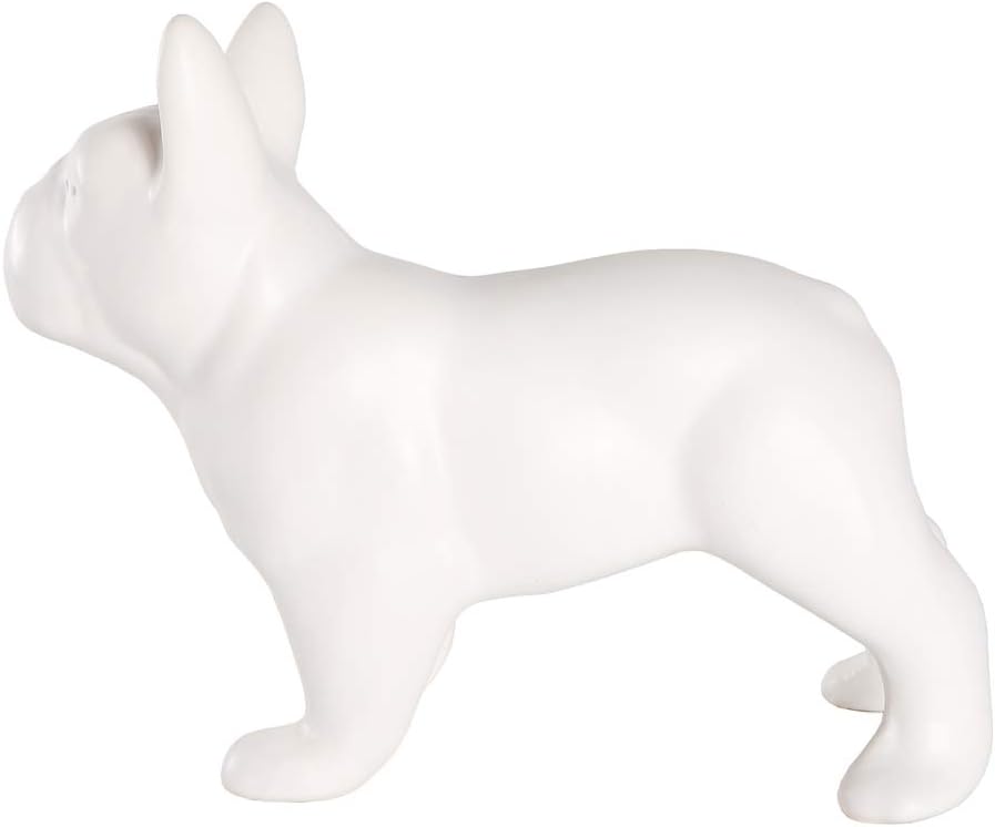 Estatua de bulldog francés, estatua de perro de cerámica de pie blanco mate, escultura decorativa para jardín o decoración del hogar, estatua de