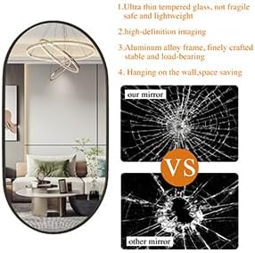 Espejos ovalados, espejos ovalados de baño, espejo ovalado negro de 20 x 28 pulgadas, espejos decorativos de pared, espejos de baño para sobre el