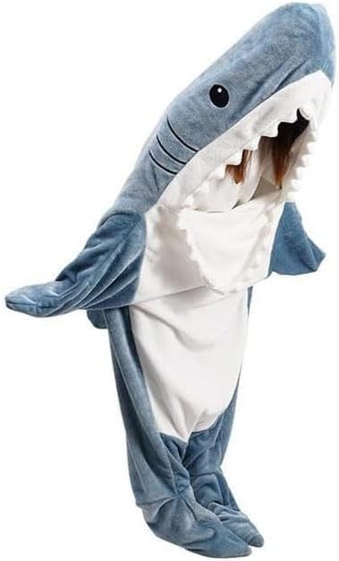 Manta de tiburón para adultos y niños  Manta con capucha de tiburón, saco de dormir de tiburón, linda y divertida sudadera con capucha de franela de