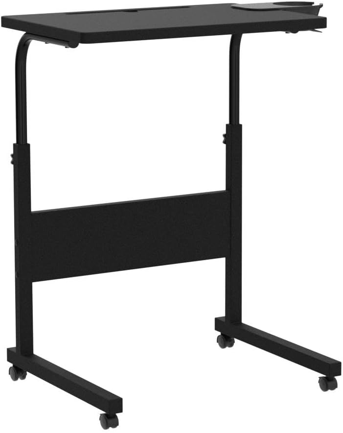 Klvied Escritorio de pie de altura ajustable, escritorio de pie con soporte para tazas, escritorio portátil para laptop, móvil, escritorio para