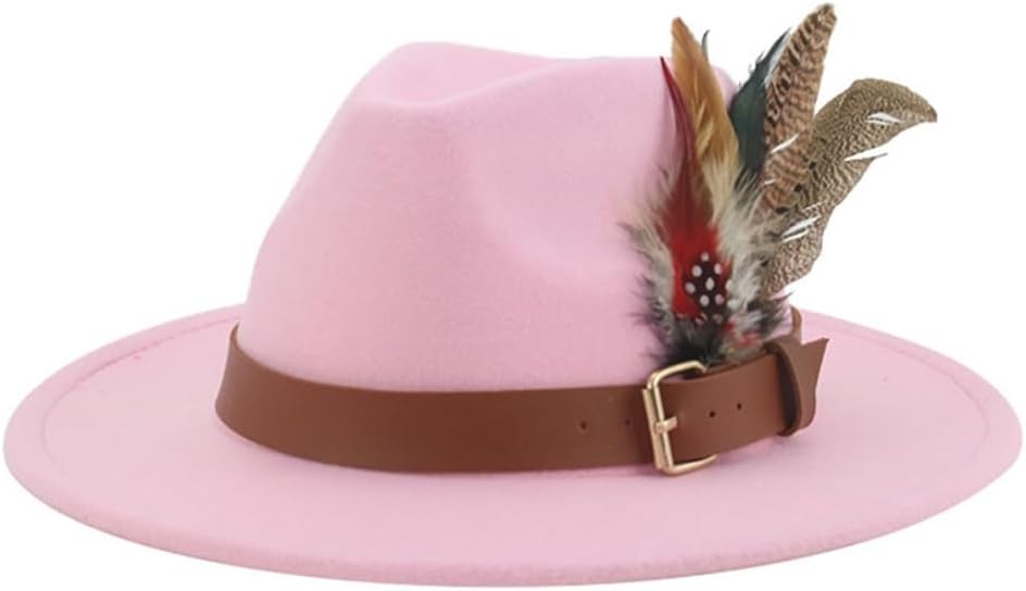 Moda Chic Fedoras Invierno Otoño Sombrero Mujeres Hombres Fieltro Ala Ancha Pluma Casual Jazz Cap