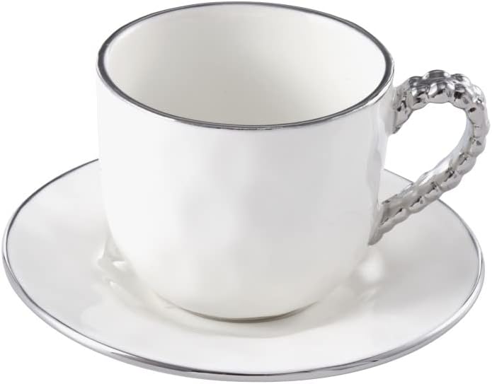 Pampa Bay Salerno – Taza y platillo de porcelana chapada en titanio, 3.35 x 4.25 pulgadas