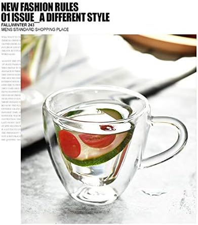 Juego de 2 tazas de café con forma de corazón de vidrio de doble pared aisladas con mango cerrado, resistente al calor, perfecto para mantener tu