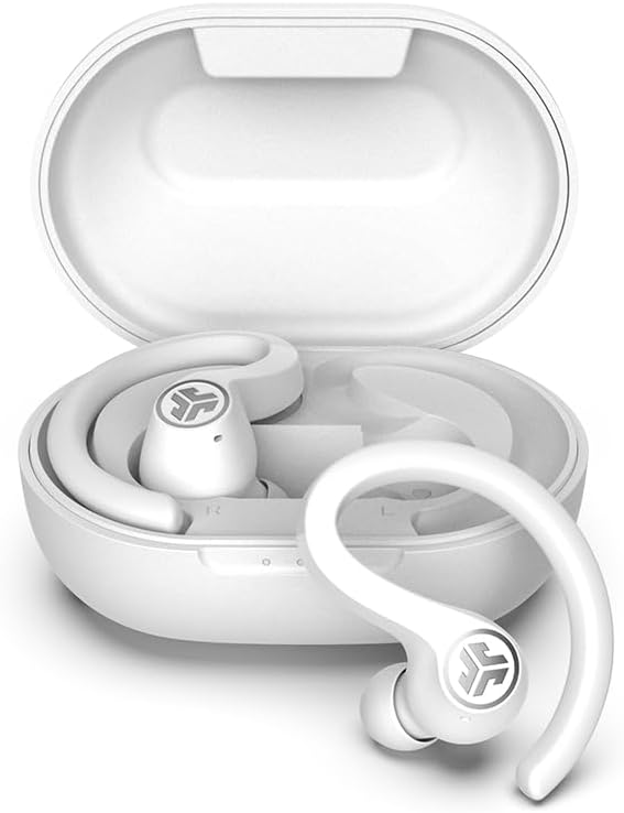 JLab JBuds Air Sport True Auriculares Bluetooth inalámbricos + funda de carga, blanco, resistencia al sudor IP66, conexión Bluetooth 5.0 clase 1,