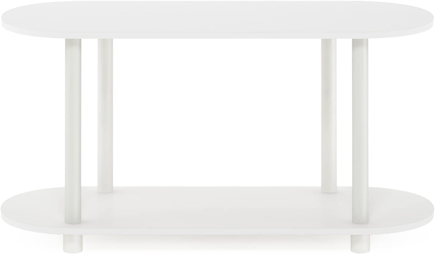 Furinno Turn-N-Tube – Mesa con laterales ovalados moderna, se monta sin herramientas, color blanco y blanco virgen