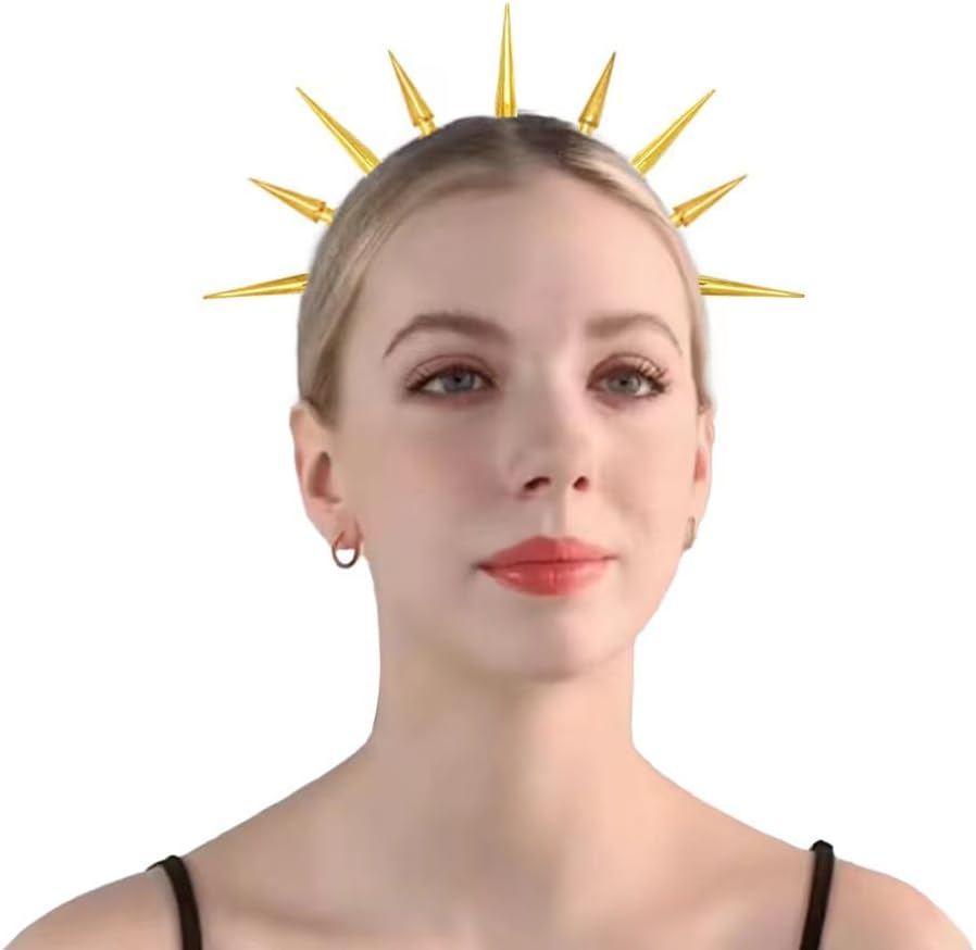 Diadema de diosa con corona de halo, tiaras de pico dorado, aro de metal dorado, accesorios de tocado de Mary para mujer, tocado con explosión de