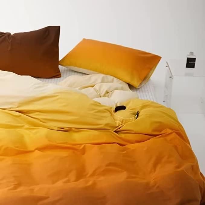 Houseri Juego de edredón amarillo y naranja degradado, ropa de cama tamaño Queen, color amarillo crema, dorado, marrón, tamaño Queen para