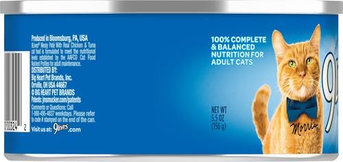 9Lives Meaty Paté With Real Chicken & Tuna Wet Cat Food, 5.5 Ounce Can (Pack of 24)
