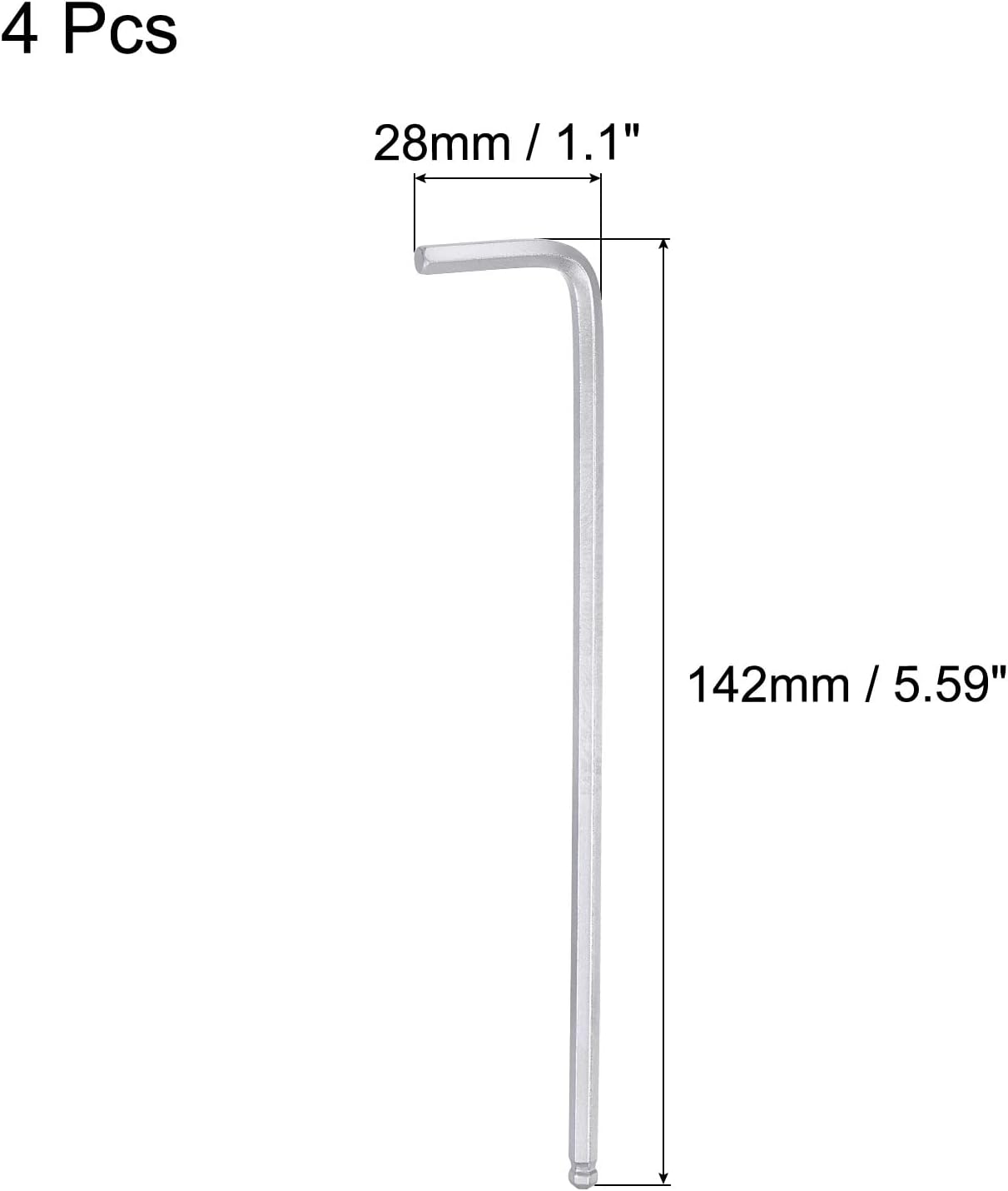 uxcell Llave hexagonal de extremo de bola de 532 pulgadas, herramienta de reparación CR-V de brazo largo en forma de L, SAE 4 piezas