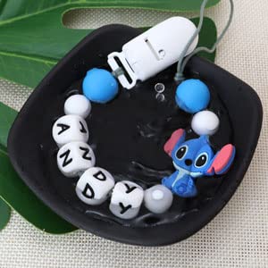 Munchewy Clip para chupete con nombre personalizado, clip para chupete con nombre para bebés niños y niñas (azul)