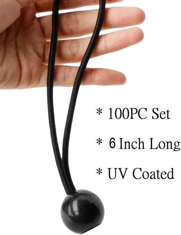 Cuerdas elásticas de bolas de 6 pulgadas con bolas, 100 unidades de cuerdas resistentes para toldo, lona para amarrar, campamento, refugio, carga,
