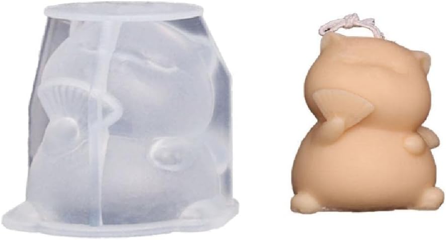 Fan-Holding Cat Cake Decoration Moulds DIY Chocolate Epoxy Mold Manual Candle Aromath Soap Molds for Decorations Fan-Holding Cat Soap Molds
