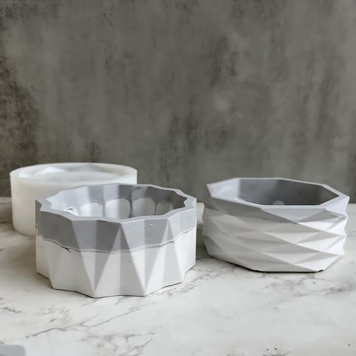 Moldes de silicona para macetas de resina epoxi, molde geométrico redondo grande para jarrón de hormigón, arcilla para suculentas, molde para