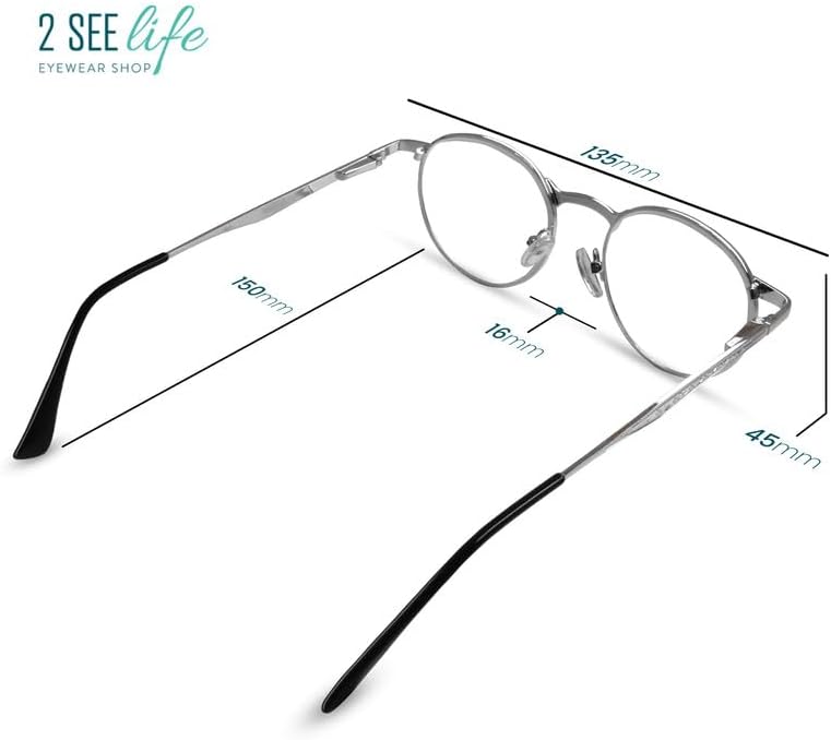 2SeeLife Lentes de lectura con borde de metal plateado para hombres y mujeres para lucir modernos con visión clara, lectores resistentes y duraderos