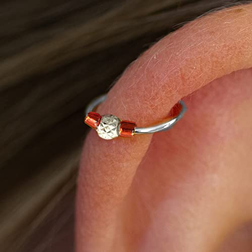 Tiny Beaded Silver Cartilage Helix Earring -Small & Thin 24G 925 Sterling SilverHelix Piercing ring 8mm hoop