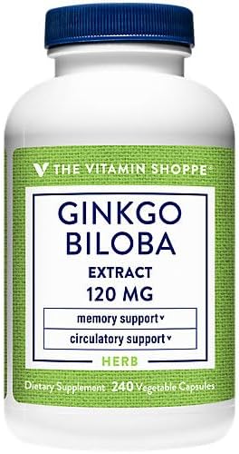 The Vitamin Shoppe Extracto de Ginkgo Biloba, soporte de memoria, 120 mg (240 cápsulas vegetales)
