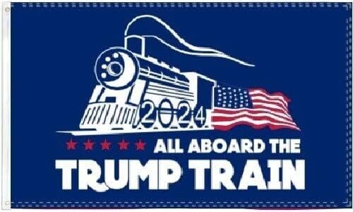Premium 6X10 ALL ABOARD THE TRUMP 2024 TRAIN 100D Woven Poly Nylon BIDEN SUCKS Flag