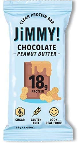 Jimmy! – Barras de proteína de mantequilla de maní y chocolate, 0.65 onzas de proteína, bajas en azúcar, 12 unidades