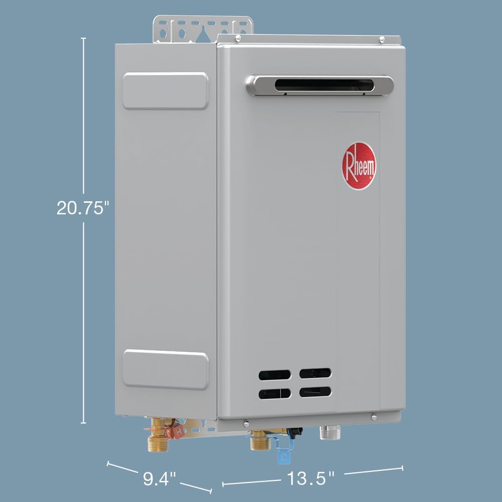 Rheem RTG-70XLN-3 Calentador de agua de gas natural sin tanque al aire libre sin condensación de alta eficiencia, 7.0 GPM