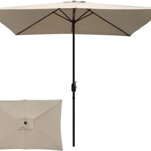Sombrilla rectangular de patio de 6.5 x 10 pies, sombrilla de mesa de mercado al aire libre con manivela de mano, marco resistente al óxido, 6 Sombrilla rectangular de patio de 6.5 x 10 pies, sombrilla de mesa de mercado al aire libre con manivela de mano, marco resistente al óxido, 6