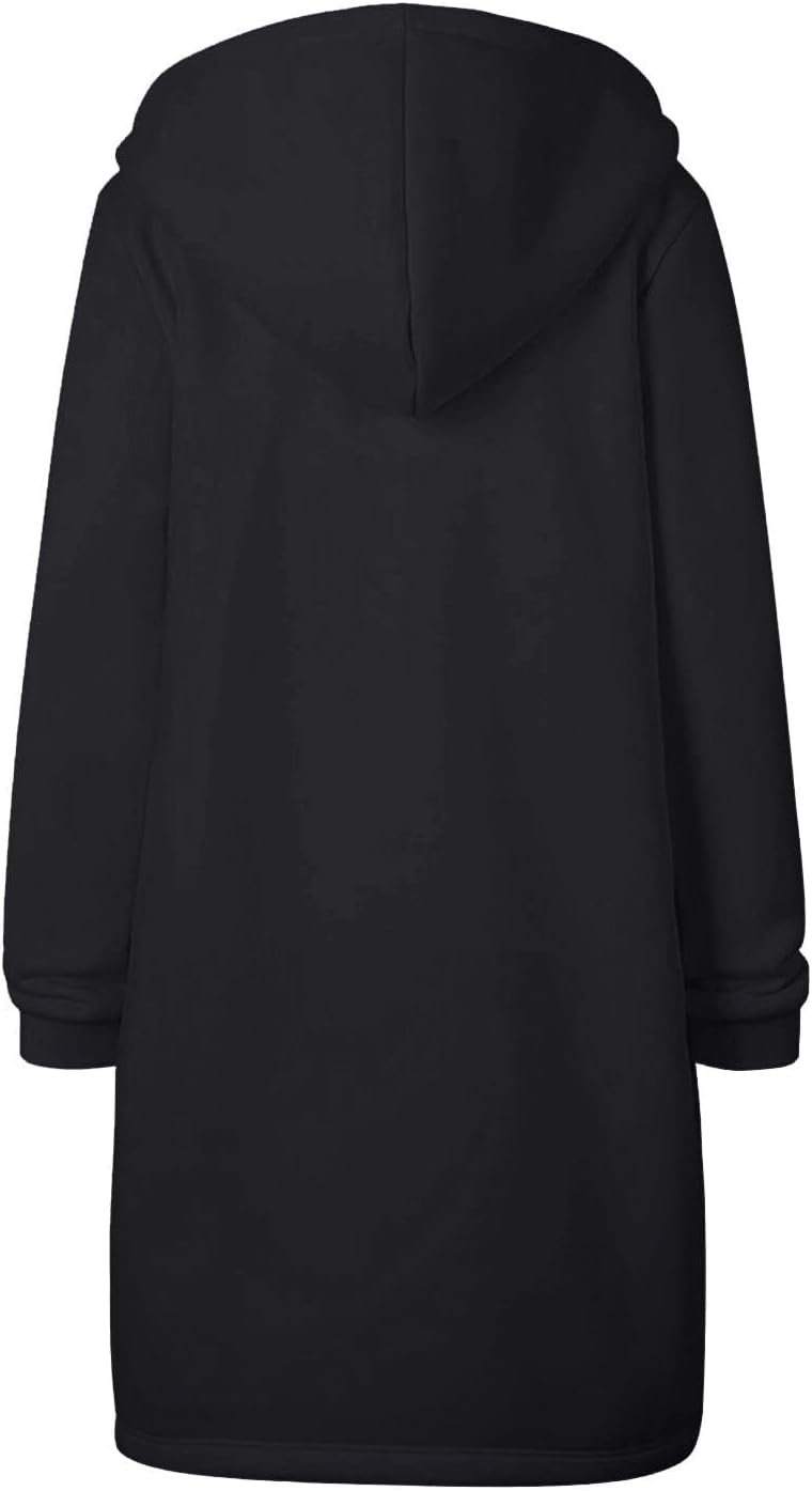 Sudaderas con capucha para mujer, con cremallera, hasta la rodilla, a la moda, casuales, de manga larga, cómodas, para otoño, con bolsillo