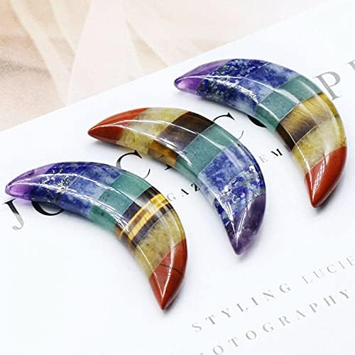 Acxico 1 piedra natural de 7 chakras, con forma de luna, piedra curativa de energía reiki, cuarzo