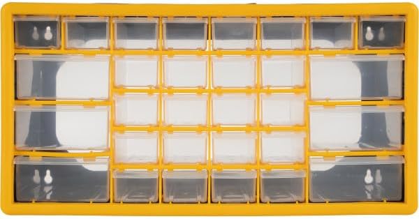 Stalwart Organizador de piezas pequeñas de 30 cajones, 19.6 x 6.25 x 9.75 pulgadas, amarillo