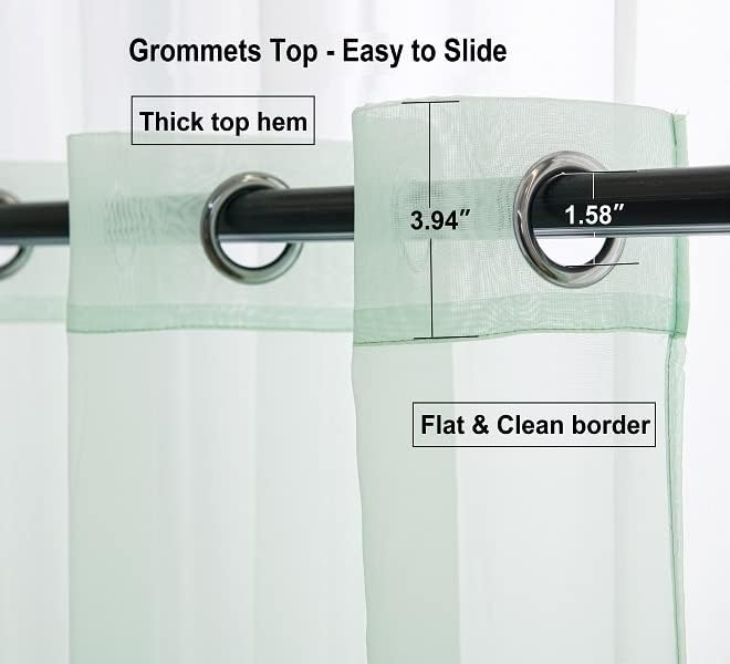 PI – Cortinas cortas transparentes verdes, con ojales en la parte superior, telón de fondo de gasa natural para comedor, cocina, 2 paneles (52