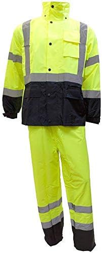 Troy Clase 3 Traje de lluvia, pantalones de alta visibilidad, parte inferior negra reflectante RW-CLA3-LM11 (S, lima), Verde