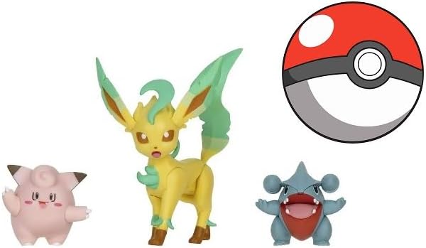 Pokemon Clip n Go – Figura de batalla con varias calcomanías listas para acción (Clefairy Gible Leafeon)