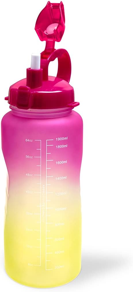 Mayim Botella de agua motivacional de medio galón64 onzas con marcador de tiempo y popote extraíble  Jarra de agua grande para gimnasio y deportes