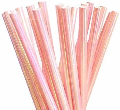 Pajitas de papel biodegradable rosa iridiscente, pajitas de color nacarado para fiestas, peal cake pop, pajitas de papel decorativas para fiestas