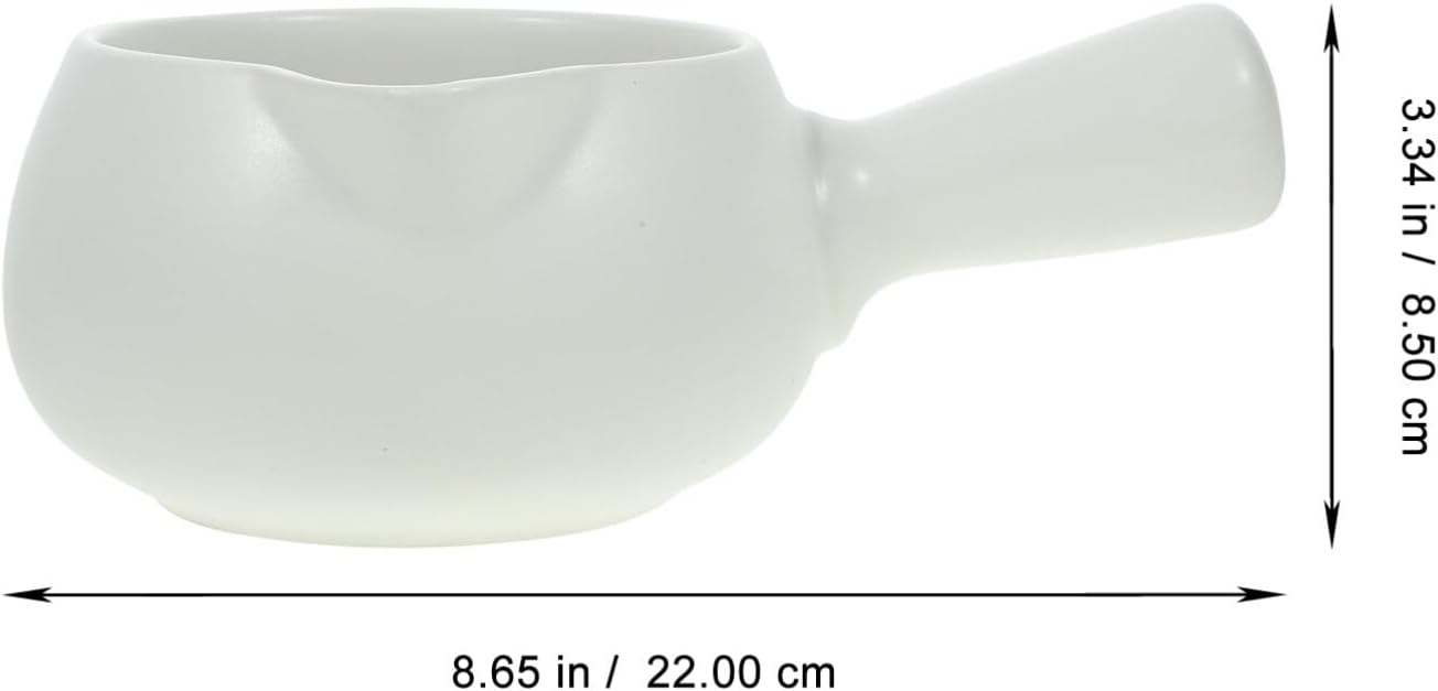 Luxshiny Olla de leche de cerámica, calentador de mantequilla con asa, mini cacerola de cerámica para cocina y hogar (blanco)
