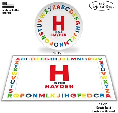 Tiny Expressions – Placa personalizada del alfabeto con nombre personalizado y diseño colorido ABC  Sin BPA  Apta para lavavajillas