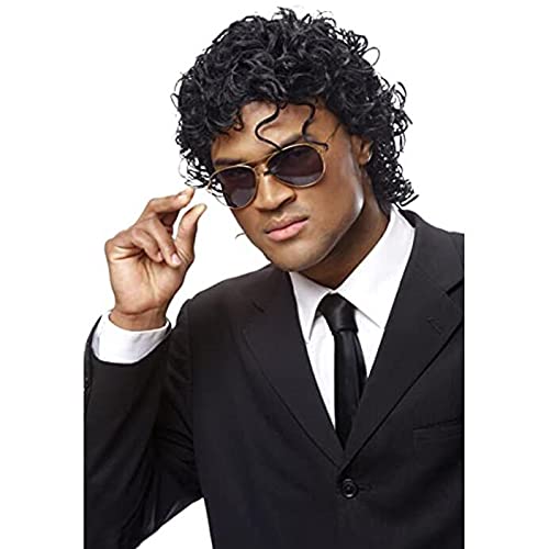 Wiwige Peluca rizada corta para hombre, peluca sintética negra para hombre, disfraz de Halloween de California, peluca de aspecto húmedo