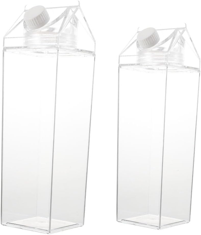 Luxshiny Botellas de agua de cartón de leche, botellas de leche cuadradas transparentes de 16.9 fl oz, 33.8 fl oz, caja de jugo de plástico, jarras