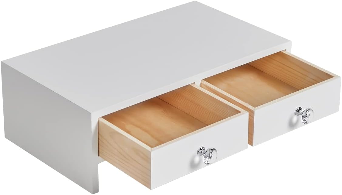 Soporte elevador para monitor con cajones, soporte para monitor de computadora, soporte organizador de escritorio para laptop, PC, suministros de