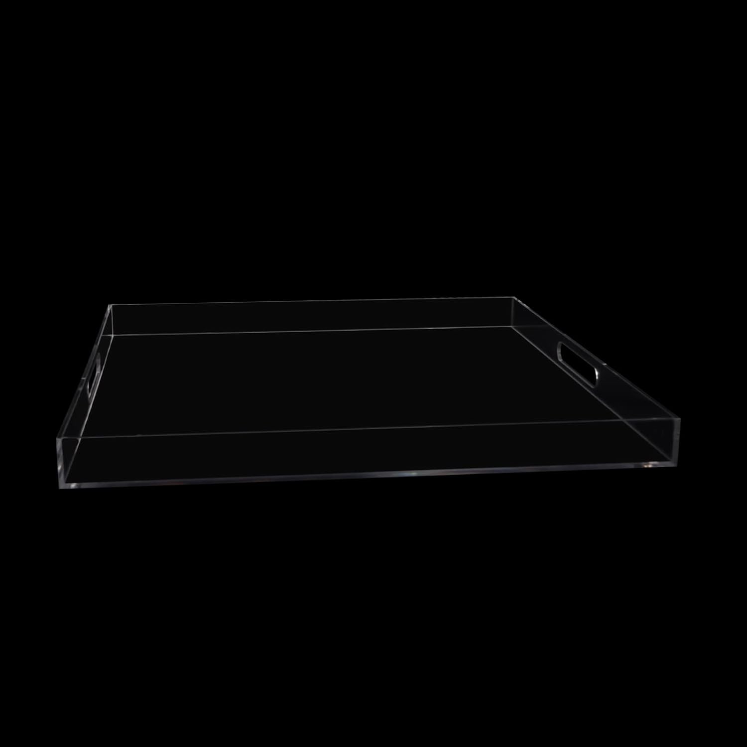Fetcoi Bandeja grande de acrílico para servir, bandeja transparente de 24 x 24 pulgadas con asas, bandeja decorativa de mesa para tocador, baño,