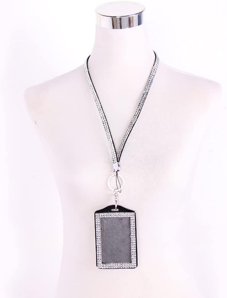 UUYYEO Cordón de diamantes de imitación con soporte de identificación, cordón de identificación de moda, soporte vertical para insignia, correa para