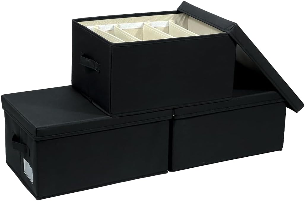 ChicnChill Caja de almacenamiento plegable para armario con divisores ajustables, paquete de 3, organizador de almacenamiento de cajones fabricado