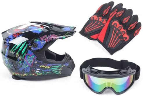 SOLRIMANA Guantes de casco combinado para niños y jóvenes, talla M, gafas DOT, motocross, todoterreno, carreras, ATV, motocross, motocross,