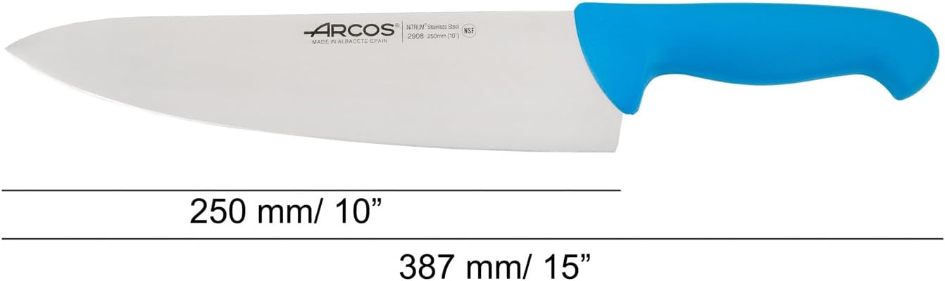 Arcos Cuchillo de chef de acero inoxidable de 10 pulgadas. Cuchillo de cocina profesional multiusos para cortar y limpiar verduras. Mango ergonómico